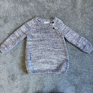 Miles Baby Marled Gray Knit Sweater with Purple Button Details‎